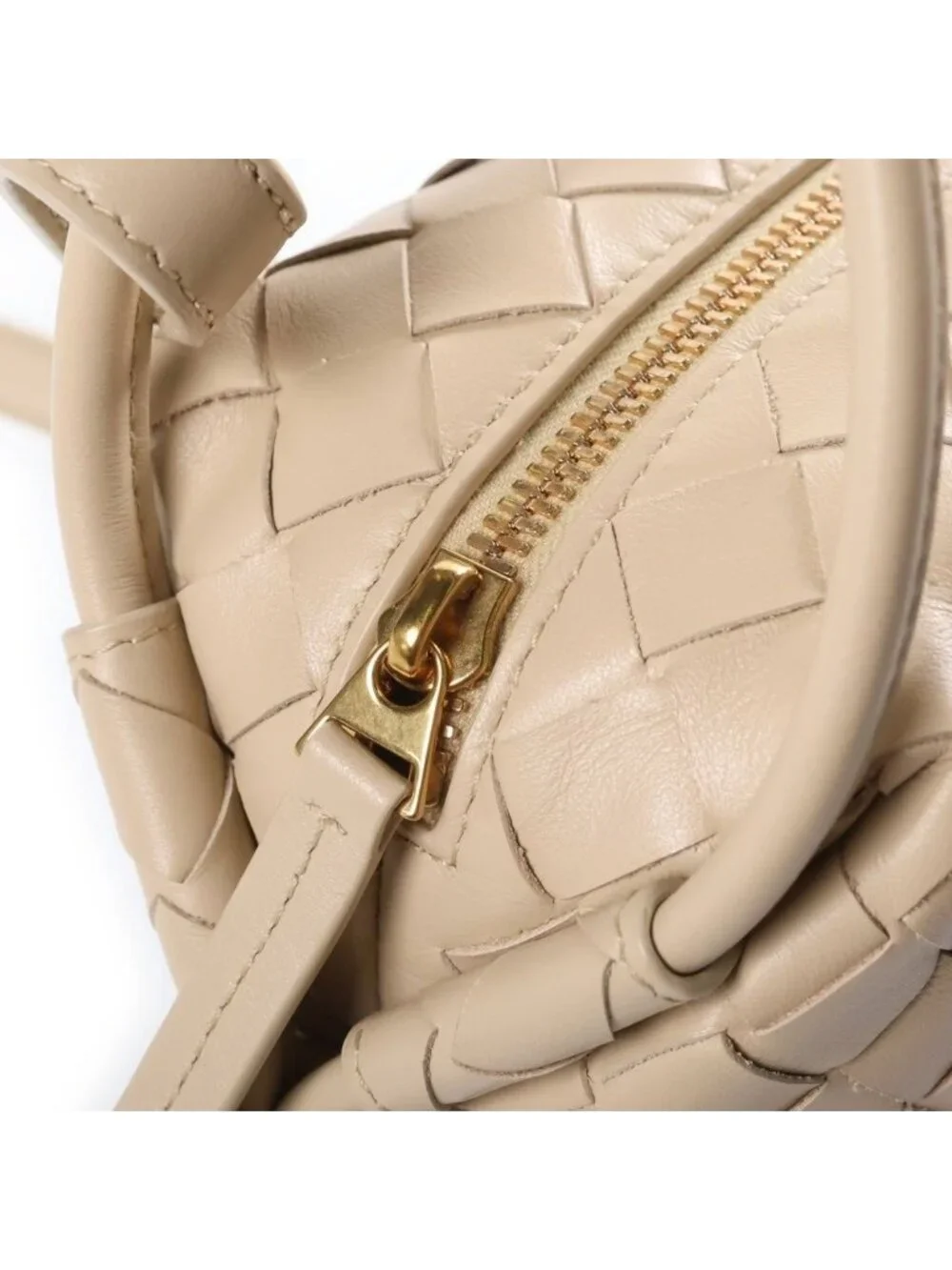 Bottega Veneta Intrecciato Mini Loop Shoulder Bag Ivory Leather Gold
